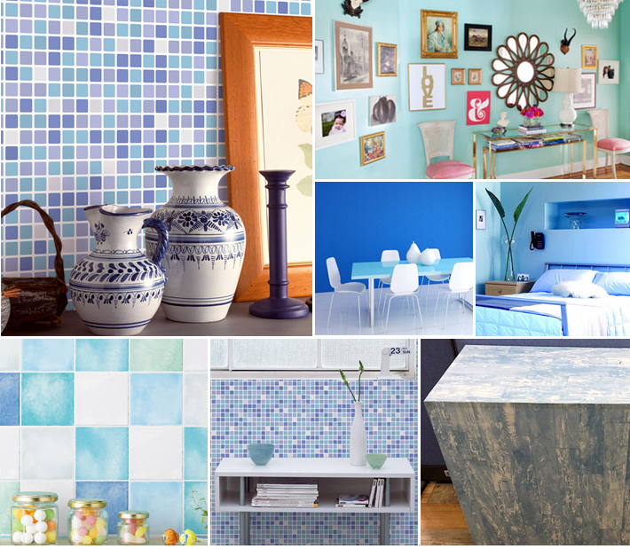 青いブルーの貼ってはがせる壁紙シールで清潔感のあるお部屋に簡単diy